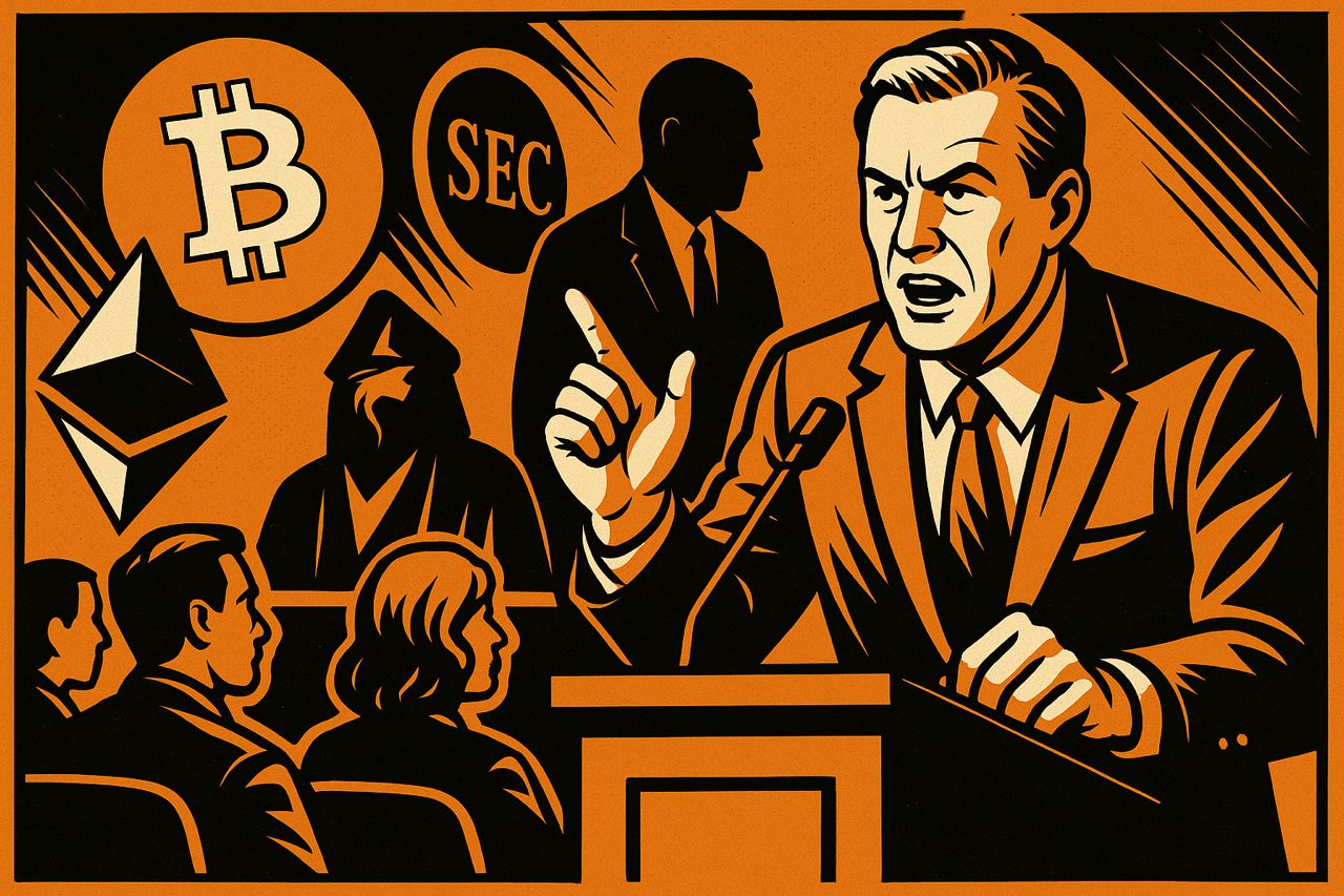 Un élu plaide pour la crypto devant un tribunal sombre et silencieux.